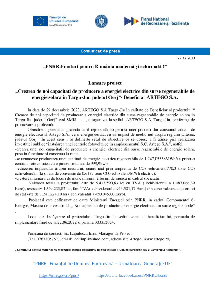 Comunicat lansare proiect publicare 2